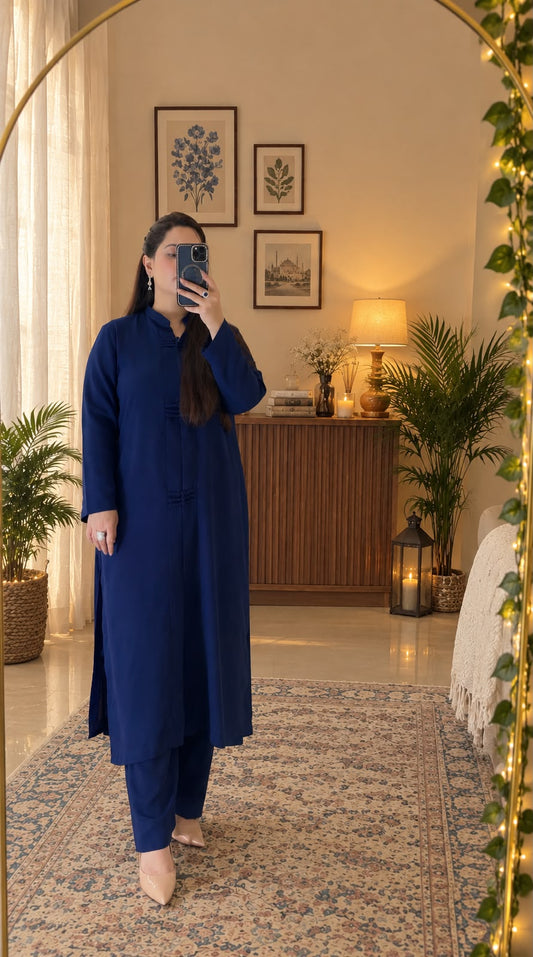 NZ002- Midnight Blue Pleated Co-Ord Set