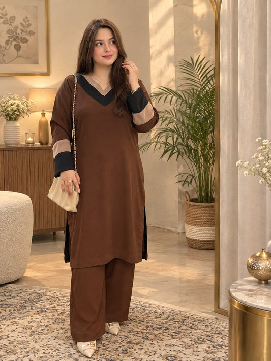 NZ003 – Chocolate Brown Georgette Co-Ord Set
